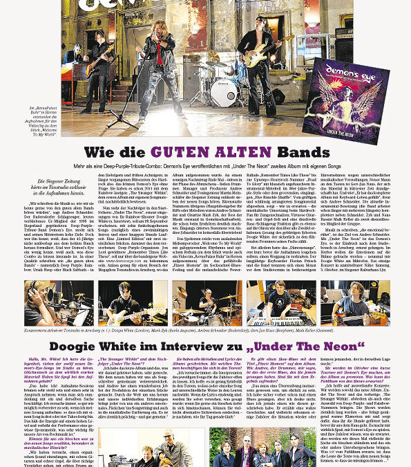 Bericht vom 20.06.15 über „Under The Neon“ in der Siegener Zeitung