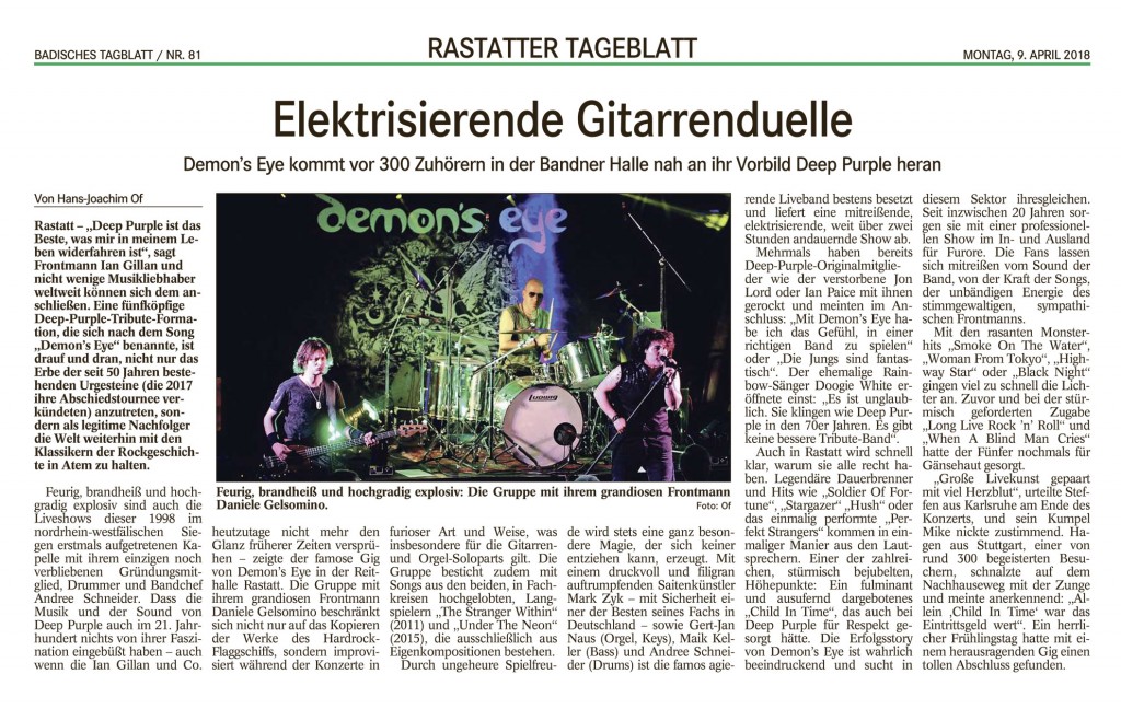 Schöner Artikel über unser Konzert in Rastatt im Badischen Tagblatt von Hans-Joachim Of!